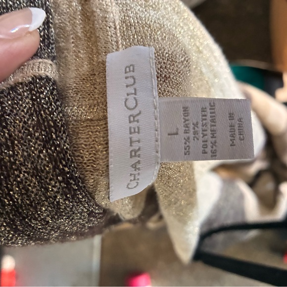 Charter Club sweater Women's Open-Front Cardigan Brown Cream large L Macys - Picture 3 of 3